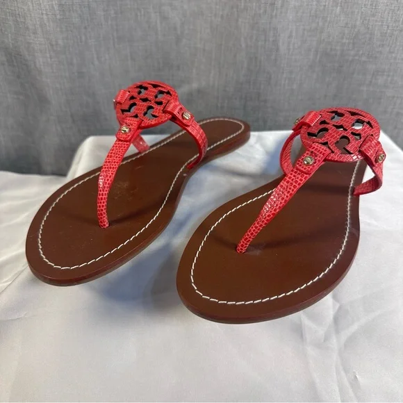 Tory Burch Mini Miller Flat Thong Micro Tejus Print Leather Sandals. Size 8 - Picture 2 of 9